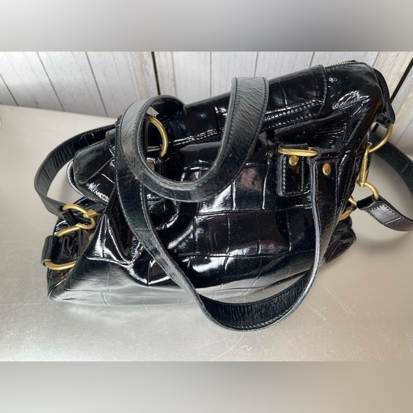 Yves Saint Laurent Croco-Embossed Muse Tote Leather Shoulder Bag Patent YSL - Picture 8 of 10